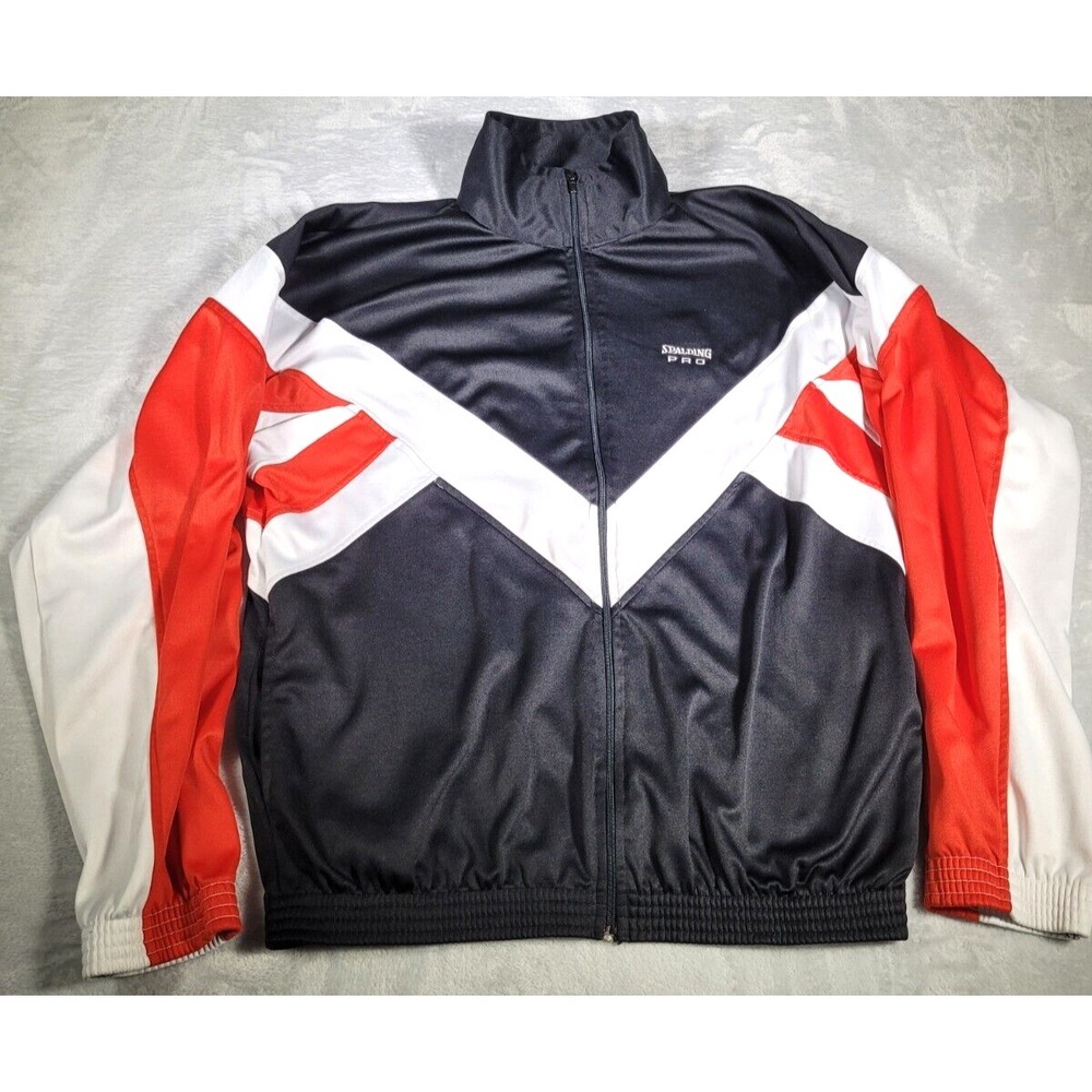 Vintage Spalding Pro Track Jacket Mens L Black Red White Color Block Streetwear
